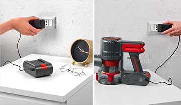 Das Bild zeigt, wie der Akku des Polti Forzaspira D-Power SR550 aufgeladen wird